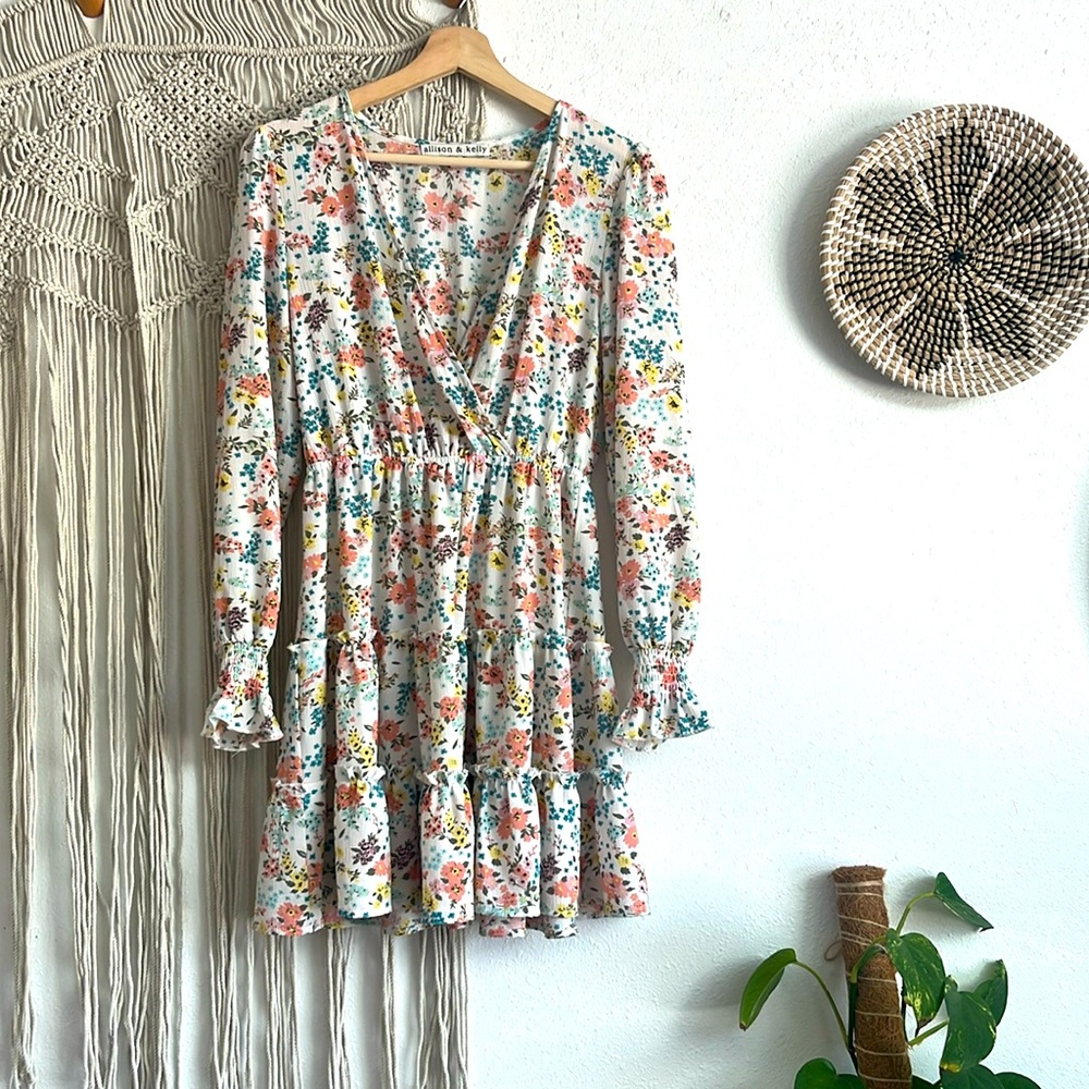 Allison & Kelly Floral Print Peasant Tiered Dress